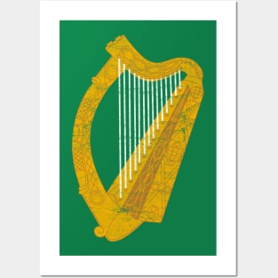 Irish Harp Flag - Vintage Look Design Posters and Art